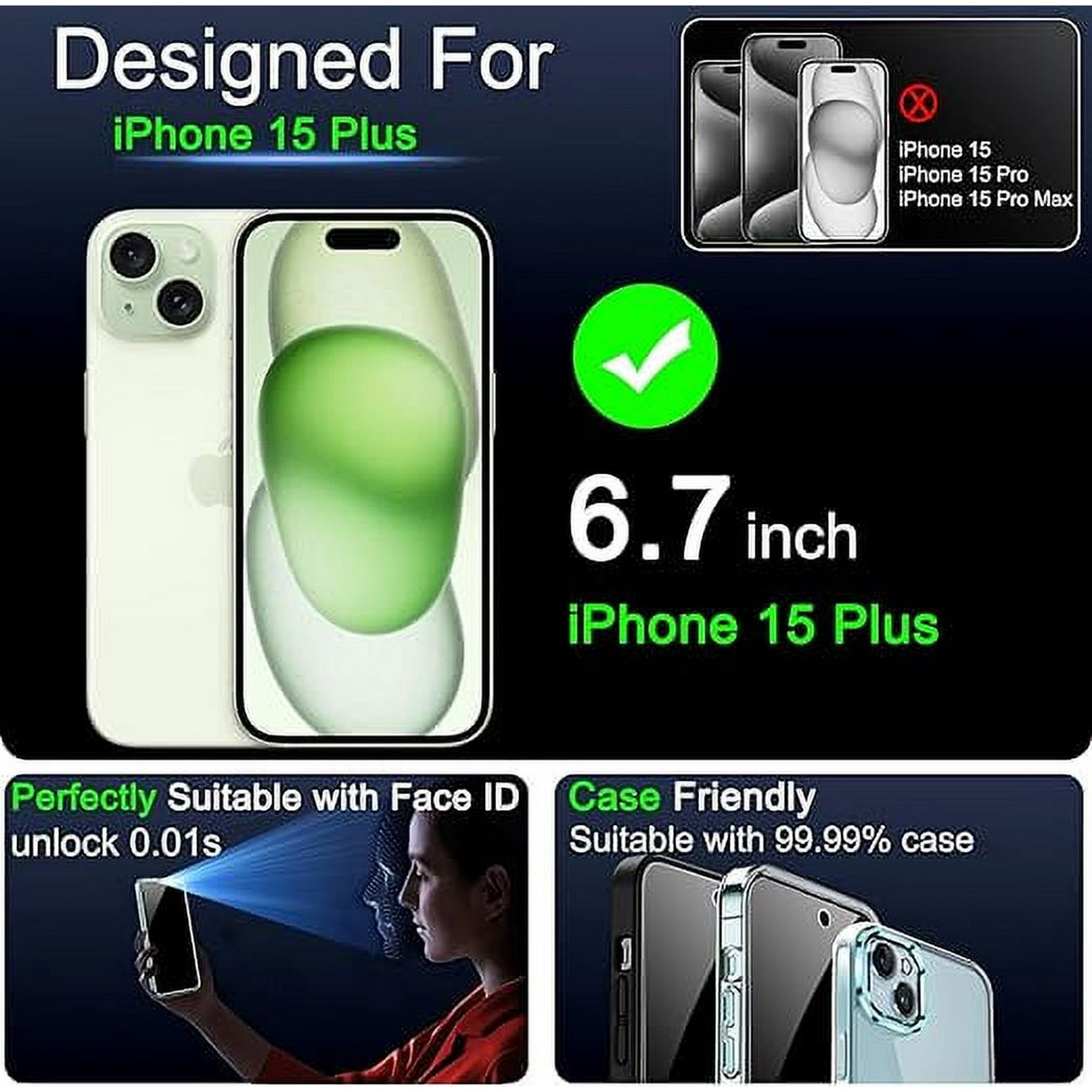 Entronix Anti-Spy Privacy Screen Protector Compatible with iPhone 15 Plus - 2-Piece Combo
