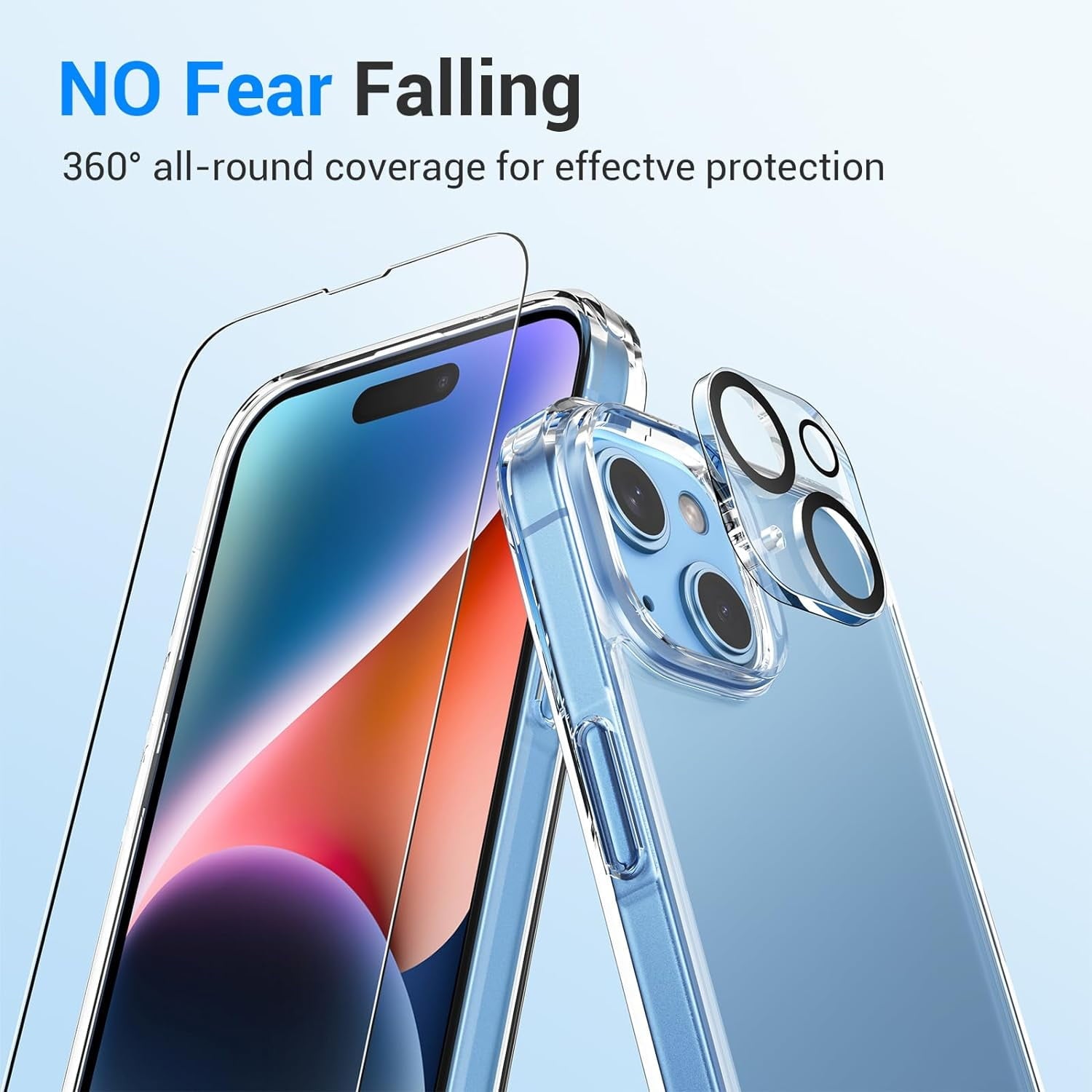 Entronix Bundle Compatible with iPhone 14 Plus - [Hard Back] Clear Case, 2 Clear Screen Protector & 2 Camera Lens Protectors