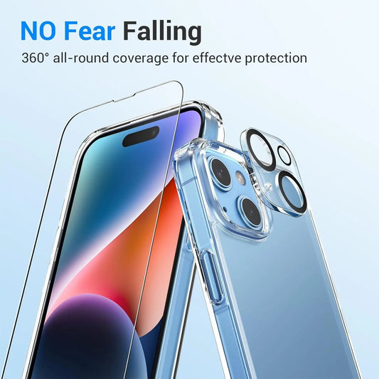 Entronix Bundle Compatible with iPhone 14 Plus - [Hard Back] Clear Case, 2 Clear Screen Protector & 2 Camera Lens Protectors - Entronix