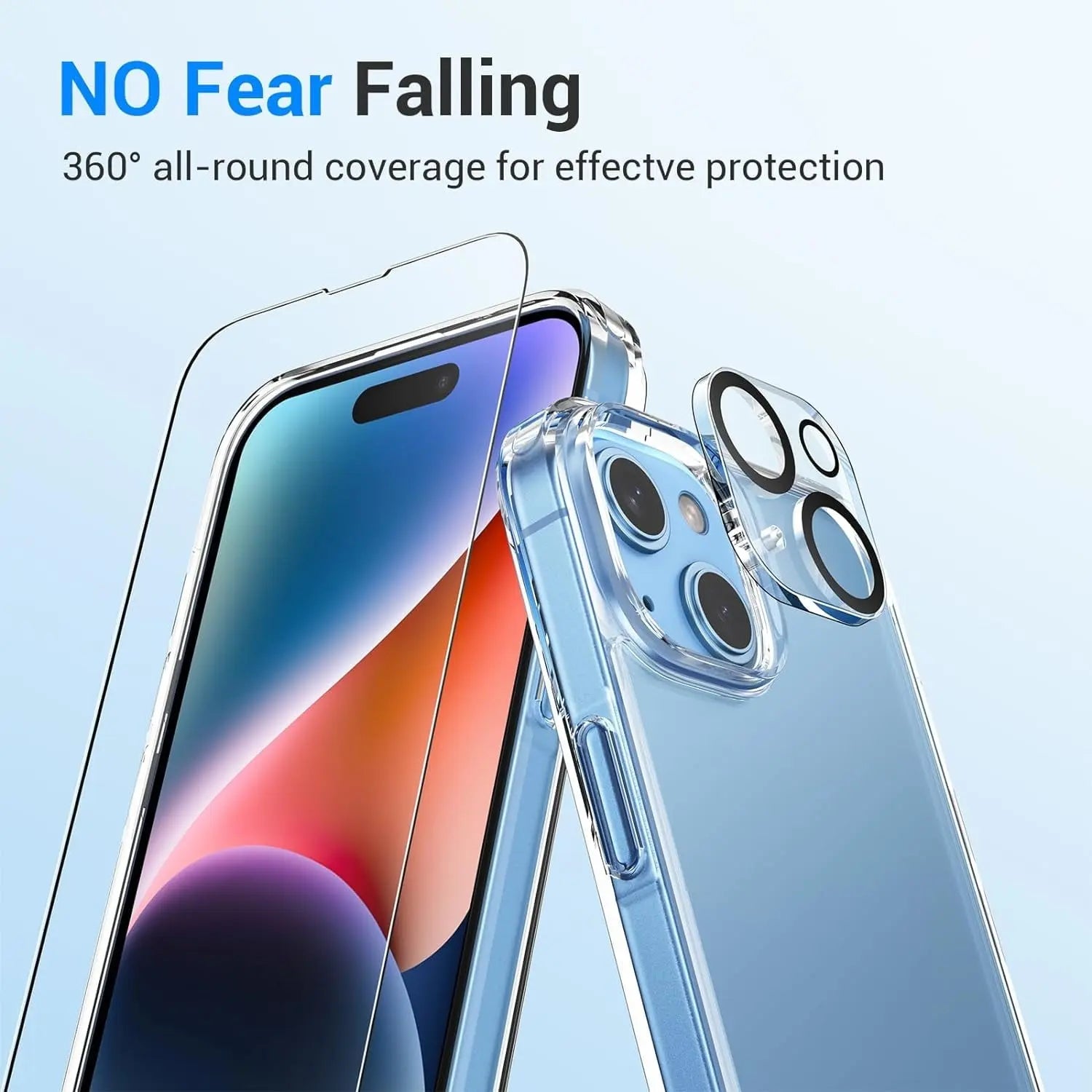 Entronix Bundle Compatible with iPhone 14 - [Hard Back] Clear Case, 2 Clear Screen Protector & 2 Camera Lens Protectors - Entronix