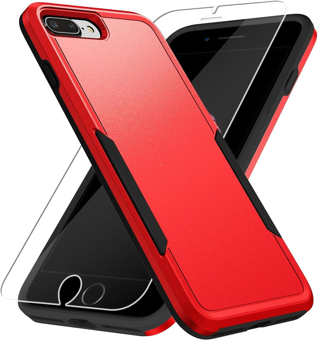 Entronix Heavy Duty Case for Apple iPhone 8 Plus,7 Plus with 1Pc Tempered Glass Screen Protector, Shockproof Dropproof Anti-Scratch Cover - Entro Retail