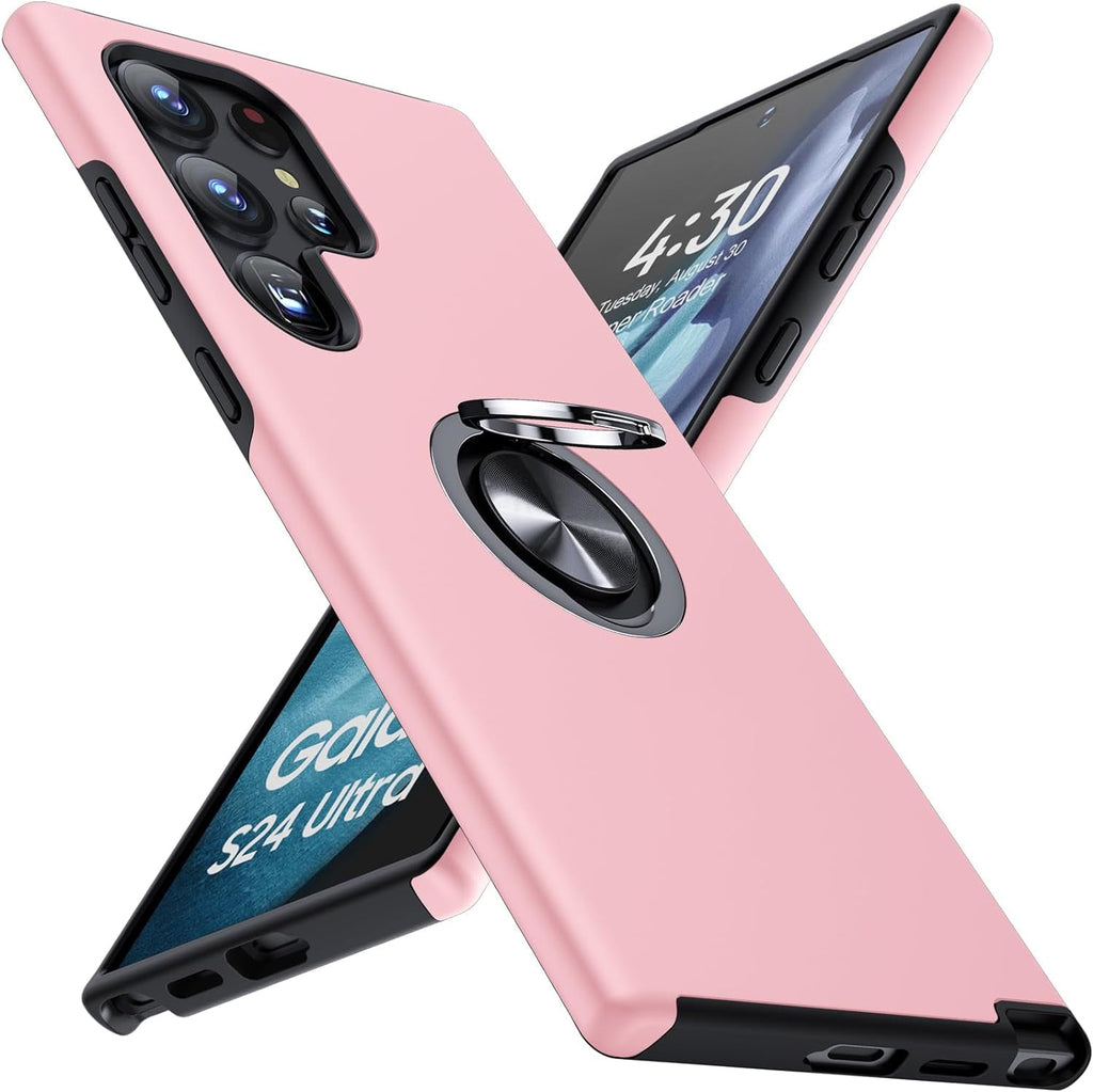 Entronix Case Designed for Samsung Galaxy S24 Ultra Heavy Duty with Built-in Kickstand, Dual Layer Protection Rotating Holder Ring, Sturdy Case - Entro Retail