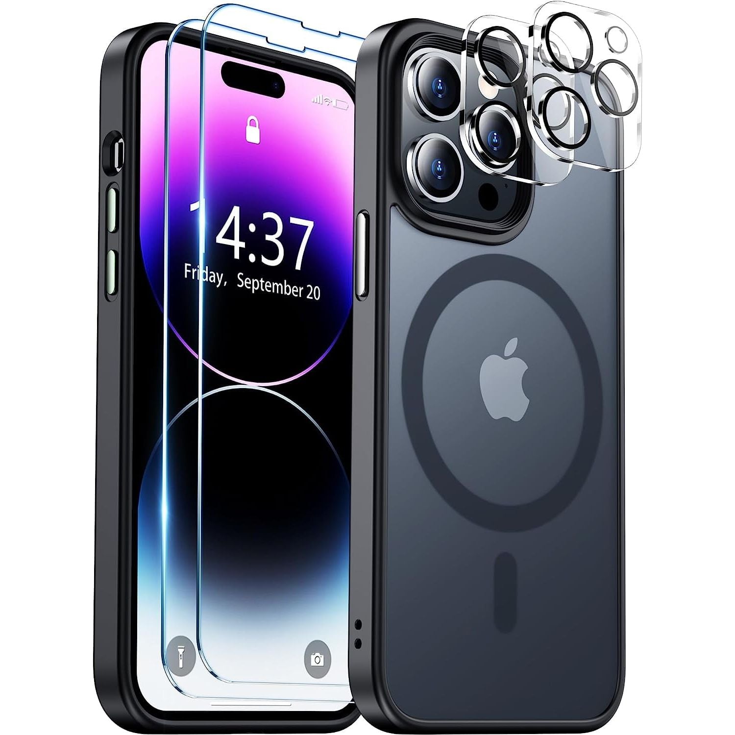 Entronix Case 5 in 1 Bundle Designed for Apple iPhone 15 Pro Max Clear Magnetic Case with 2 Tempered Glass and 2 Camera Lens, Shockproof Clear Case - Entro Retail