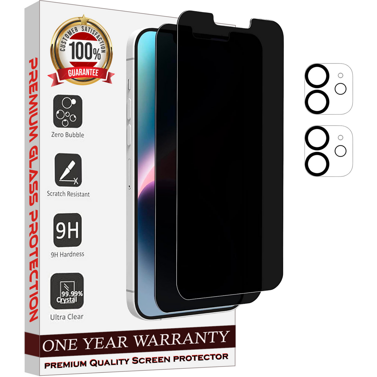 Entronix Case Screen Protector Bundle with Camera Cover Designed for Apple iPhone 12 Privacy 9H Hardness,Bubble Free Easy Install,2 PACK - Entro Retail