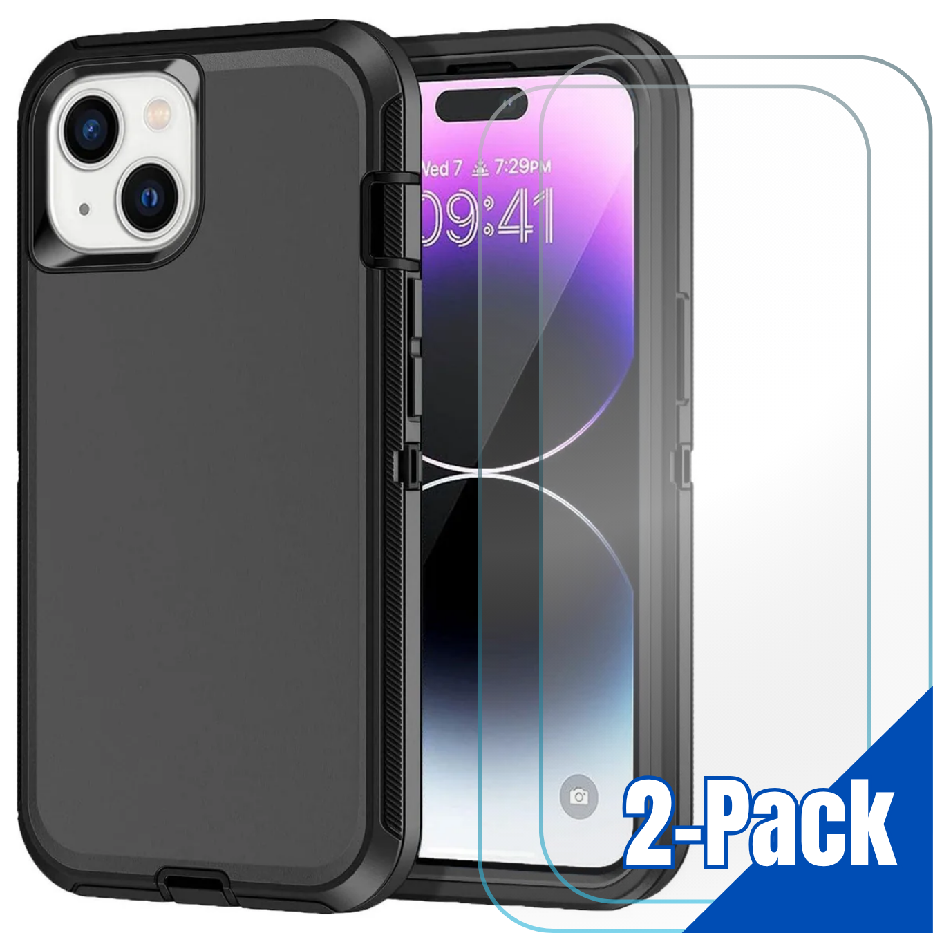 Entronix 3-in-1 Bundle for Apple iPhone 14, Heavy Duty Case & 2 Clear Tempered Glass Screen Protectors - Entro Retail