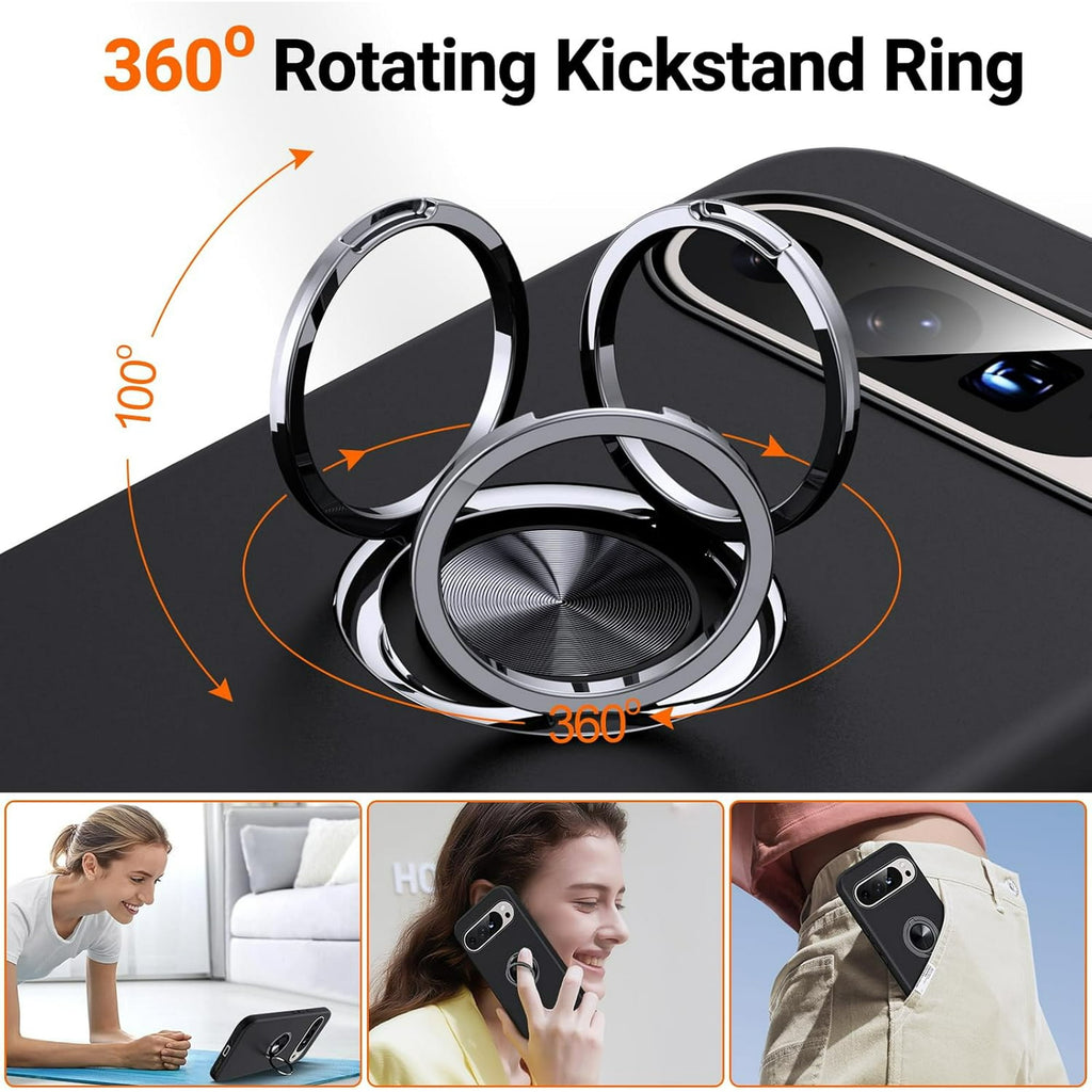 Entronix Bundle Compatible with Pixel 9 Pro XL - 360º Circular Ring Gripstand Case & 2 Clear Screen Protectors