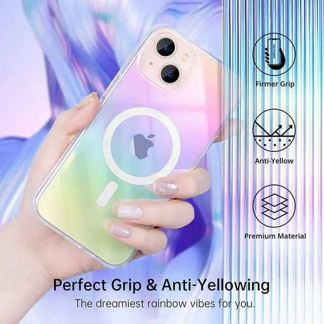 Entronix Holo Clear Case for Apple iPhone 13, [Magnetic-Compatible] Rainbow Iridescent Bumper Cover - Entro Retail