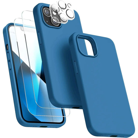 Entronix Case Silicone Case Designed for Apple iPhone 14 Plus Liquid Silicone Case, 5 in 1 Bundle Case with 2 Clear Tempered Glass and 2 Camera Lens - Entro Retail