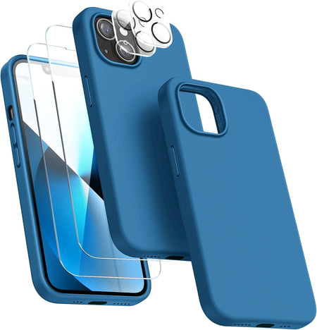 Entronix Case Silicone Case Designed for Apple iPhone 13 Mini Liquid Silicone Case, 5 in 1 Bundle Case with 2 Clear Tempered Glass and 2 Camera Lens - Entro Retail