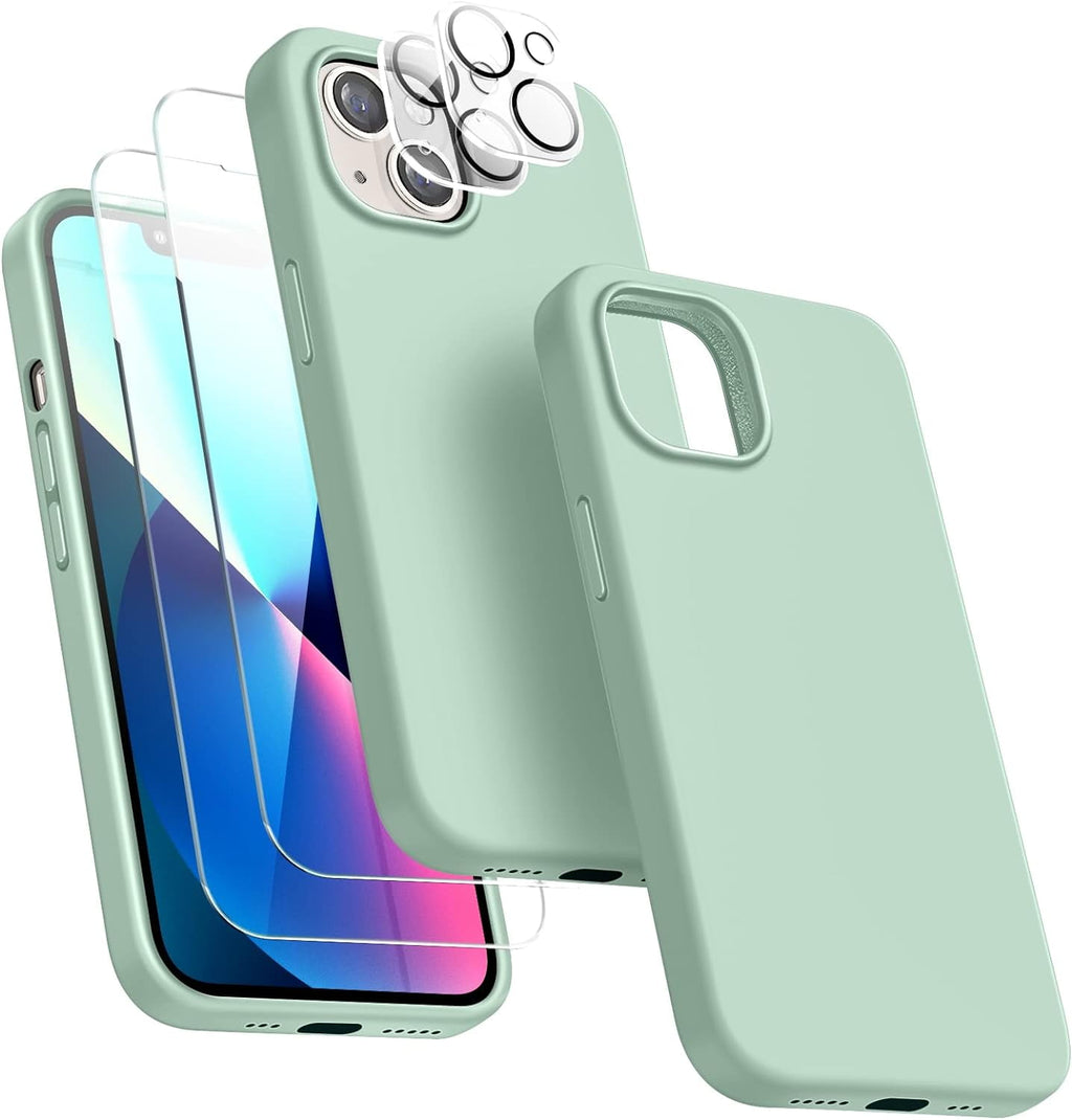Entronix Silicone Case Designed for Apple iPhone 13 Liquid Silicone Case, 5 in 1 Bundle with 2 Clear Tempered Glass and 2 Camera Lens Shockproof Case - Entro Retail