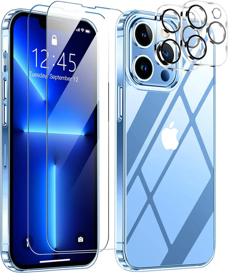 Entronix Case Heavy Duty Transparent Case for Apple iPhone 13 Pro Max Clear with 2 Screen Protector and Camera Lens, Shockproof Dropproof Slim Case - Entro Retail