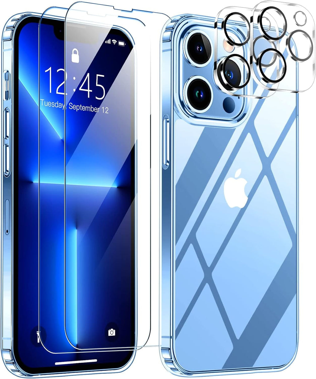 Entronix Case Heavy Duty Transparent Case for Apple iPhone 13 Pro Clear with 2 Screen Protector and Camera Lens, Shockproof Dropproof Slim Case - Entro Retail