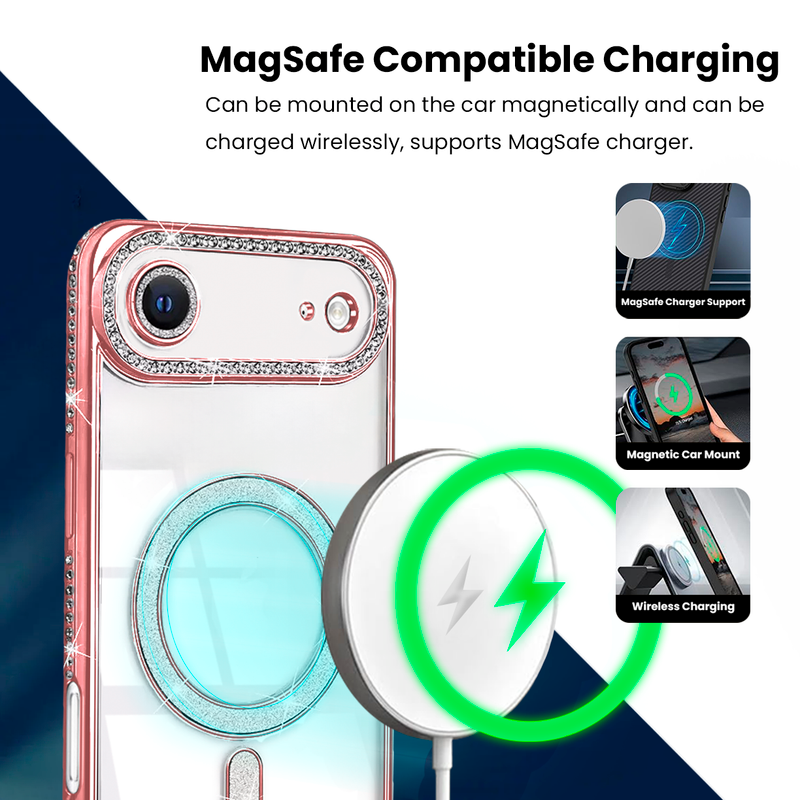 Entronix [Magnetic] Case Compatible with iPhone 17 Air - [Clear Back] Luxury Diamonds - Entronix