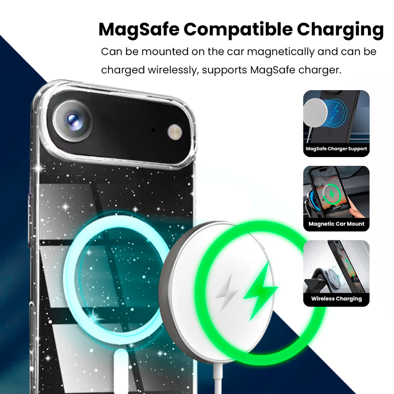 Entronix [Magnetic] Case Compatible with iPhone 17 Air - [Hard Back] Glitter Clear