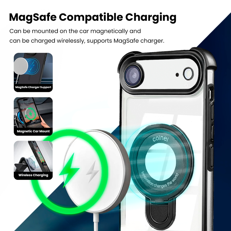 Entronix [Magnetic] Case Compatible with iPhone 17 Air - [Clear Back] Luxury Glossy Gripstand