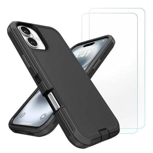 Entronix Bundle Compatible with iPhone 16 Plus - Heavy Duty Case & 2 Clear Screen Protectors - Entronix