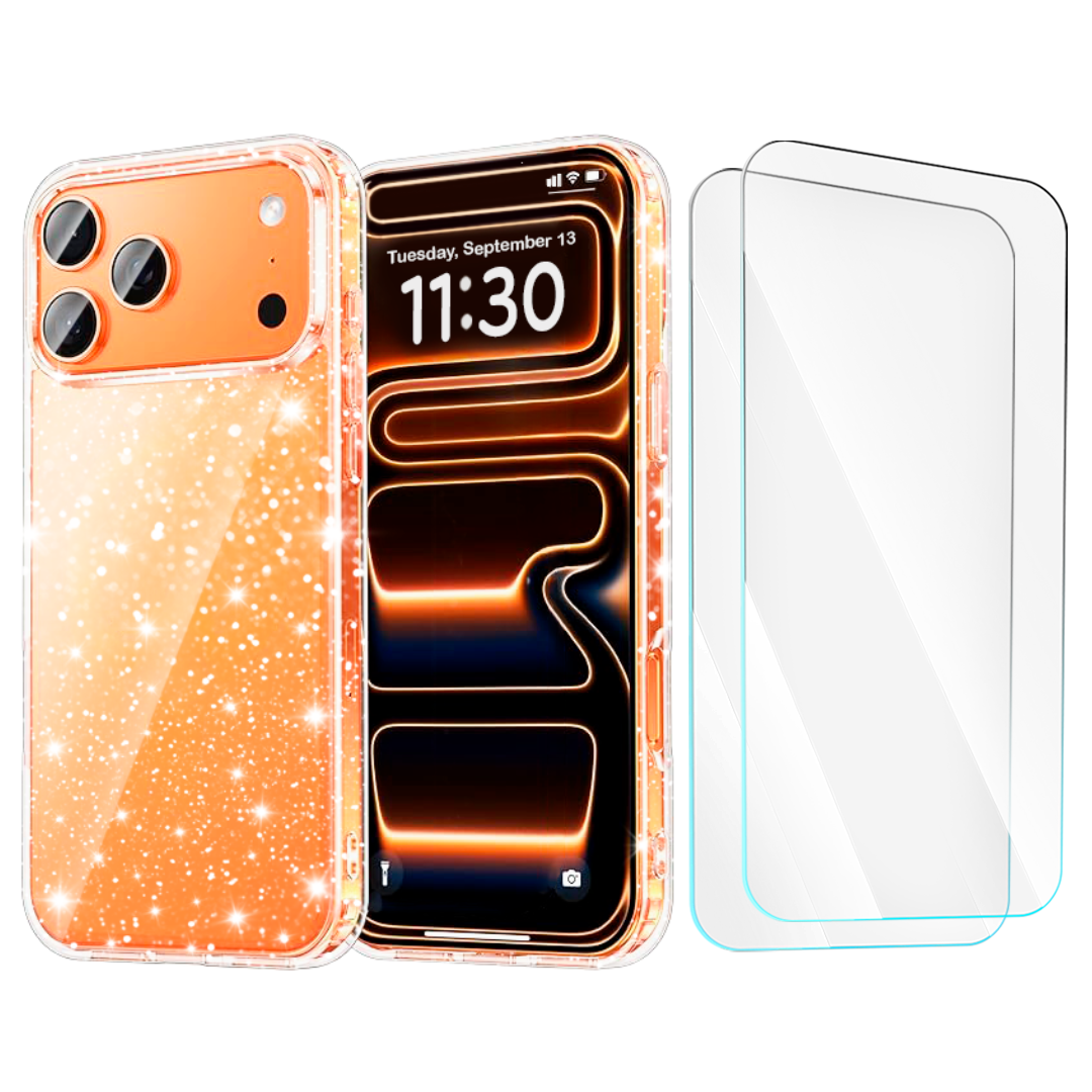 Entronix Bundle Compatible with iPhone 17 Pro Max - [Hard] Glitter Clear Case & 2 Clear Screen Protectors - Entronix