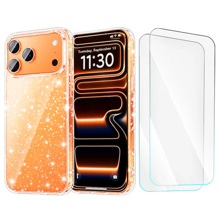 Entronix Bundle Compatible with iPhone 17 Pro Max - [Hard] Glitter Clear Case & 2 Clear Screen Protectors - Entronix