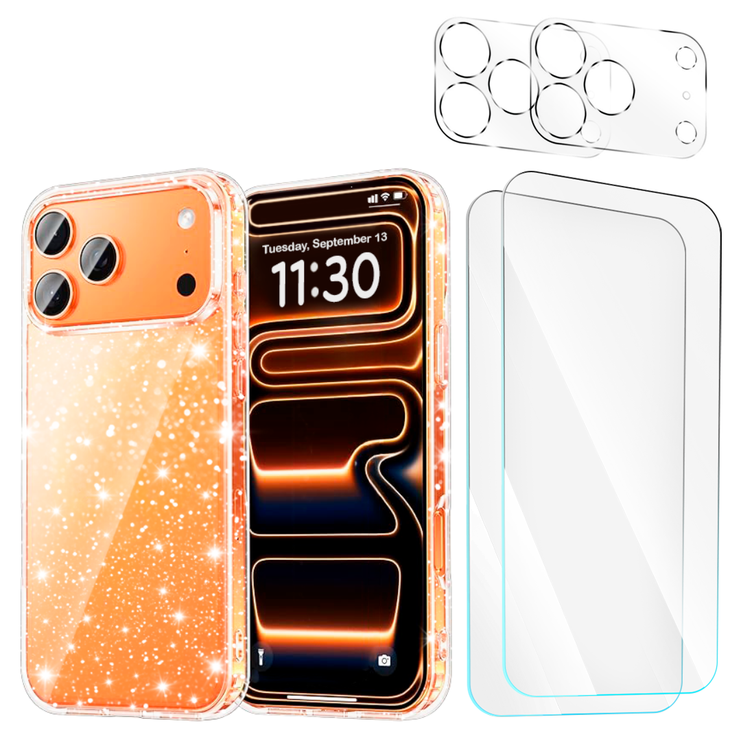 Entronix Bundle Compatible with iPhone 17 Pro Max - [Hard] Glitter Clear Case, 2 Clear Screen Protector & 2 Camera Lens Protectors - Entronix