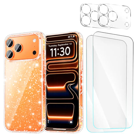 Entronix Bundle Compatible with iPhone 17 Pro Max - [Hard] Glitter Clear Case, 2 Clear Screen Protector & 2 Camera Lens Protectors - Entronix