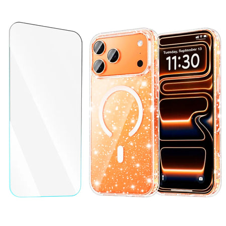 Entronix Bundle Compatible with iPhone 17 Pro Max - [Magnetic] Glitter Clear Case & 1 Clear Screen Protector - Entronix