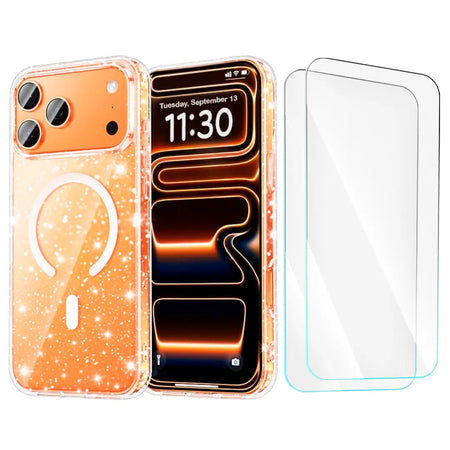 Entronix Bundle Compatible with iPhone 17 Pro Max - [Magnetic] Glitter Clear Case & 2 Clear Screen Protectors - Entronix