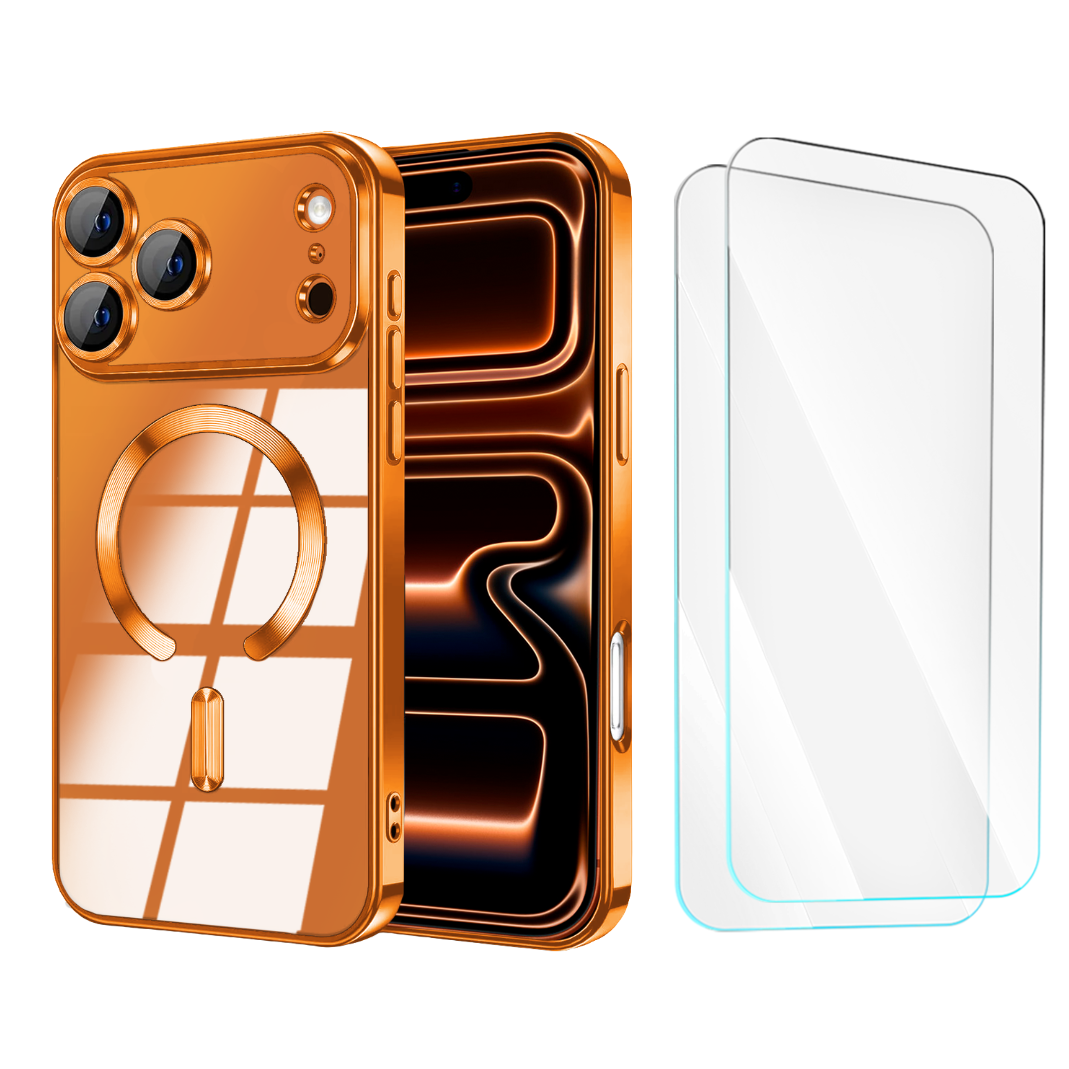 Entronix Bundle Compatible with iPhone 17 Pro Max - [Magnetic] Luxury Glossy Case & 2 Clear Screen Protectors - Entronix