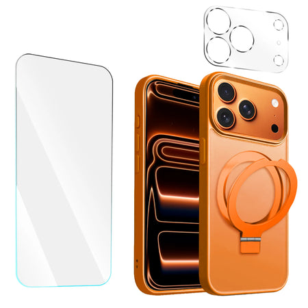 Entronix Bundle Compatible with iPhone 17 Pro Max - [Magnetic] Translucent Matte Gripstand Case, 1 Clear Screen Protector & 1 Camera Lens Protector - Entronix