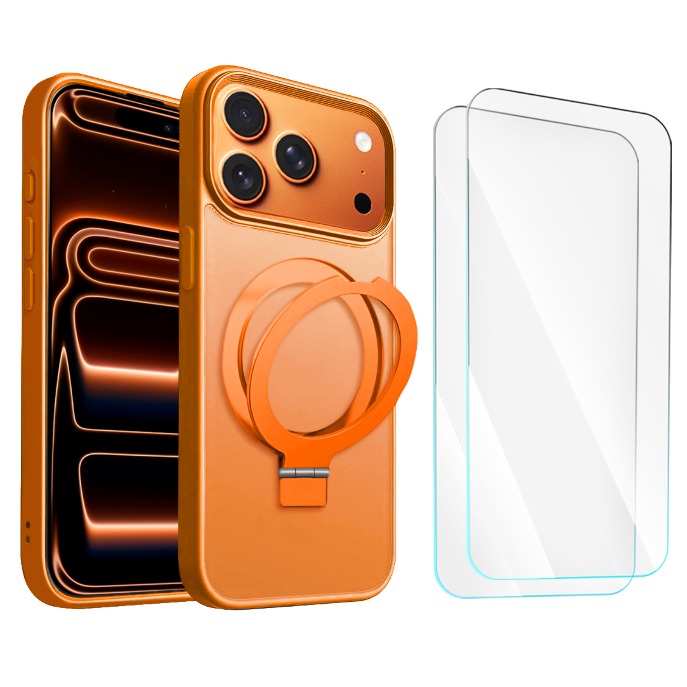 Entronix Bundle Compatible with iPhone 17 Pro Max - [Magnetic] Translucent Matte Gripstand Case & 2 Clear Screen Protectors - Entronix