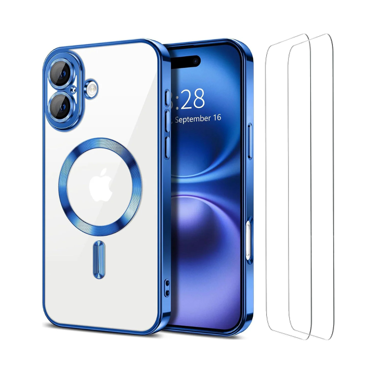 Entronix Apple iPhone 16 [Magnetic-Compatible] Clear Shiny Case & 2 Tempered Glass Screen Protectors - Entronix