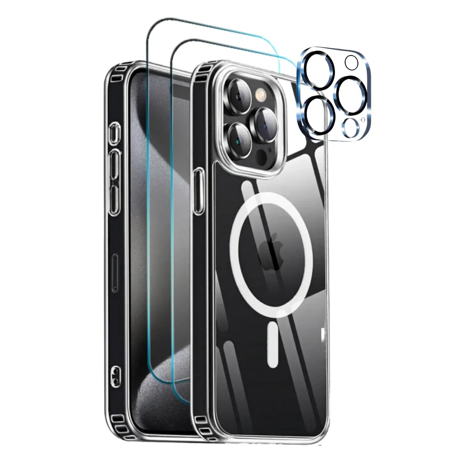 Entronix Bundle Compatible with iPhone 15 Pro Max - [Magnetic] Clear Case, 2 Clear Screen Protectors & 1 Camera Lens Protector