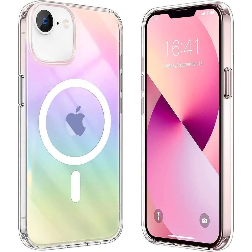 Entronix [Magnetic] Case Compatible with iPhone 16E - Holo Rainbow Clear - Entronix