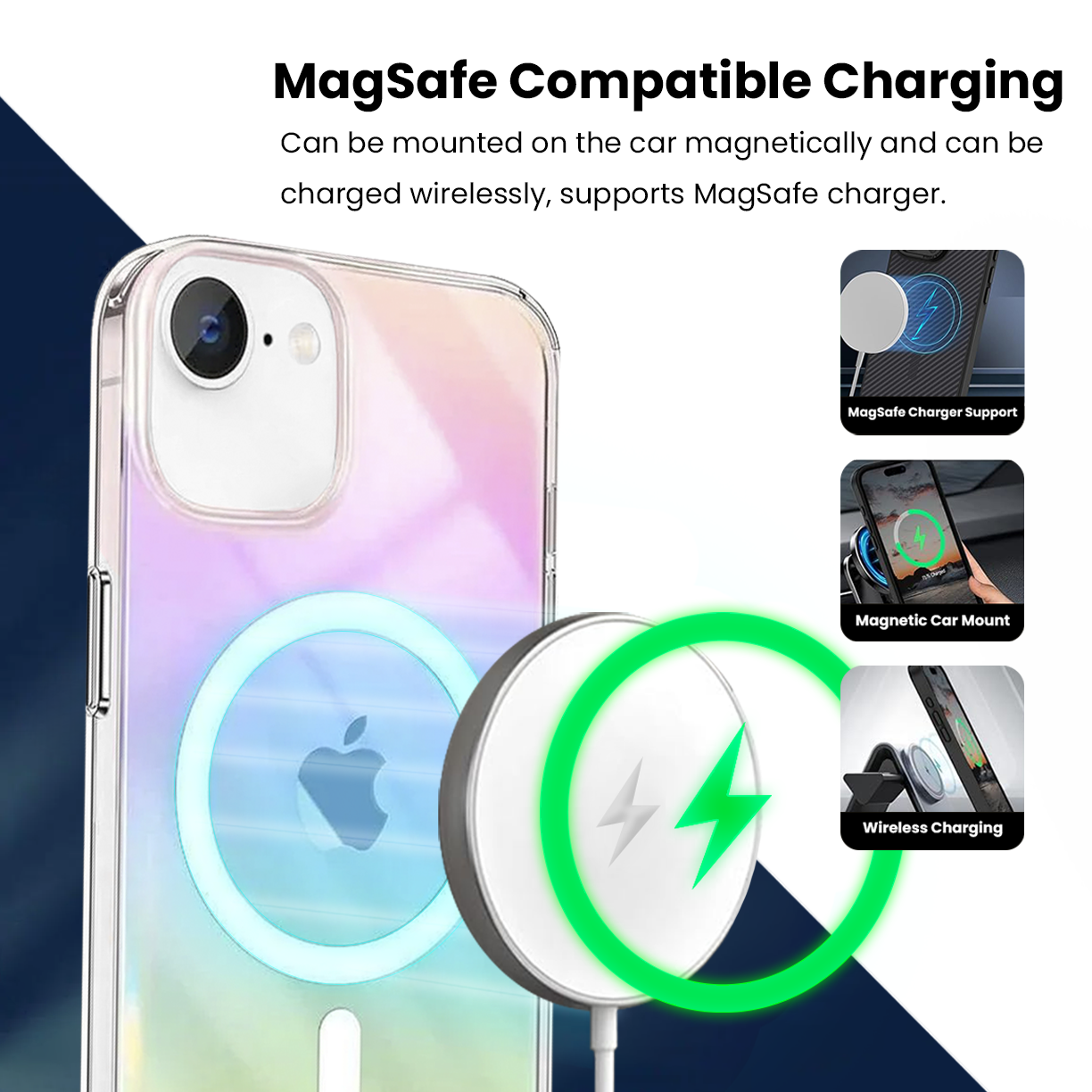 Entronix [Magnetic] Case Compatible with iPhone 16E - Holo Rainbow Clear - Entronix