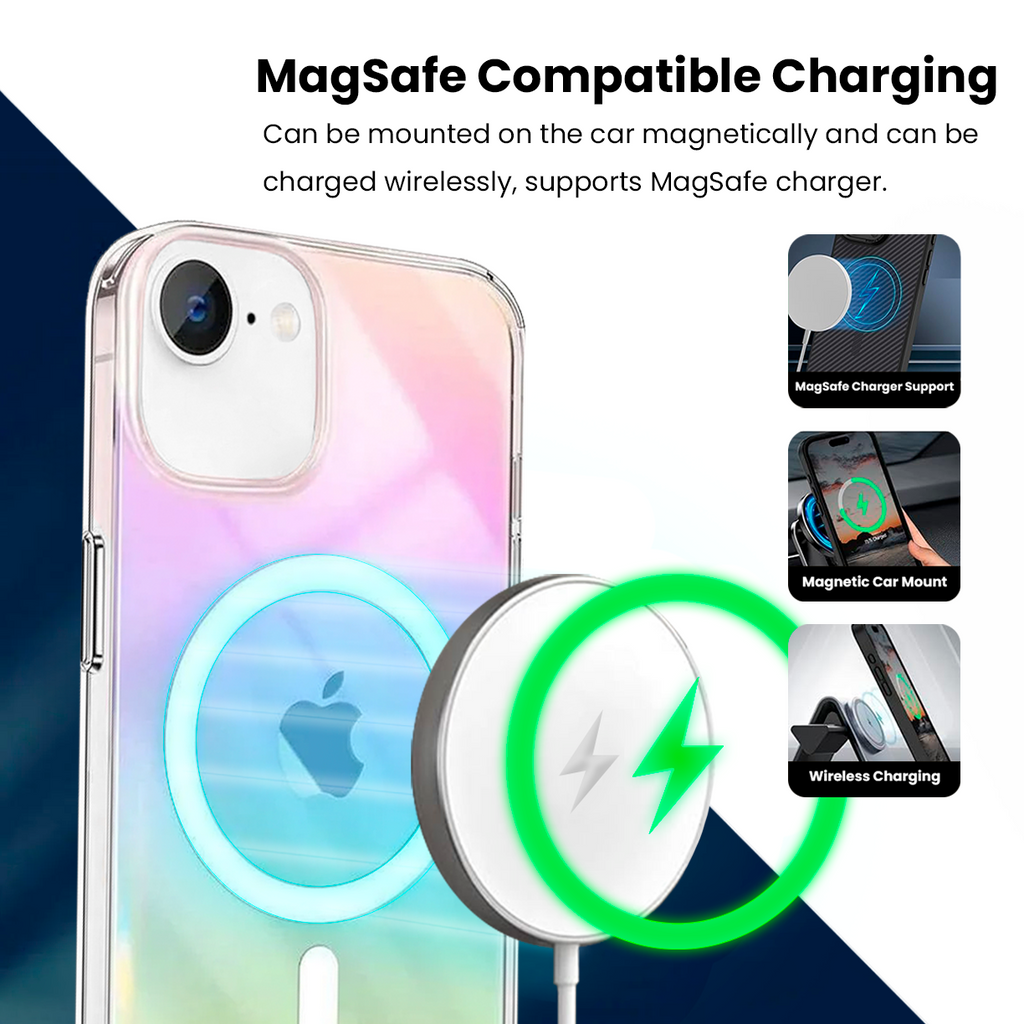 Entronix [Magnetic] Case Compatible with iPhone 16E - Holo Rainbow Clear