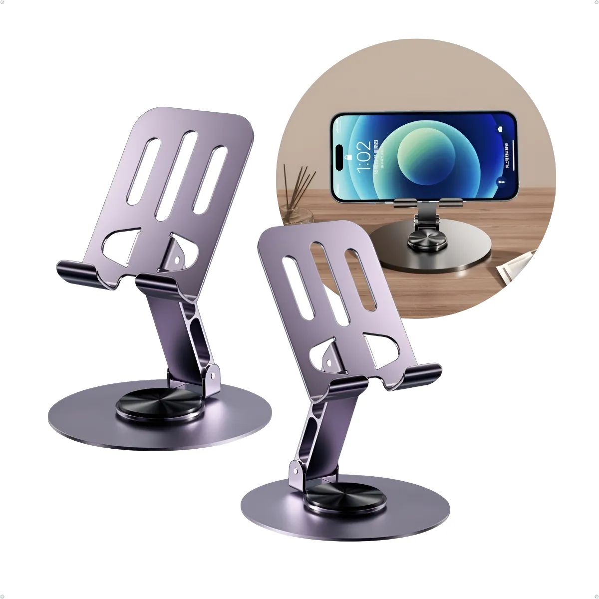Entronix Adjustable Desktop Phone Stand - Metal Table Phone Holder - Entronix