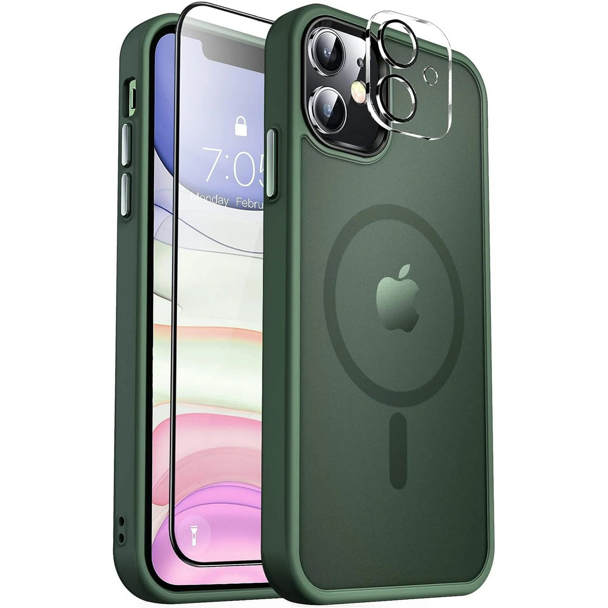 Entronix Bundle Compatible with iPhone 12 - [Magnetic] Translucent Matte Case, 1 Screen Protector & 1 Camera Lens Protector