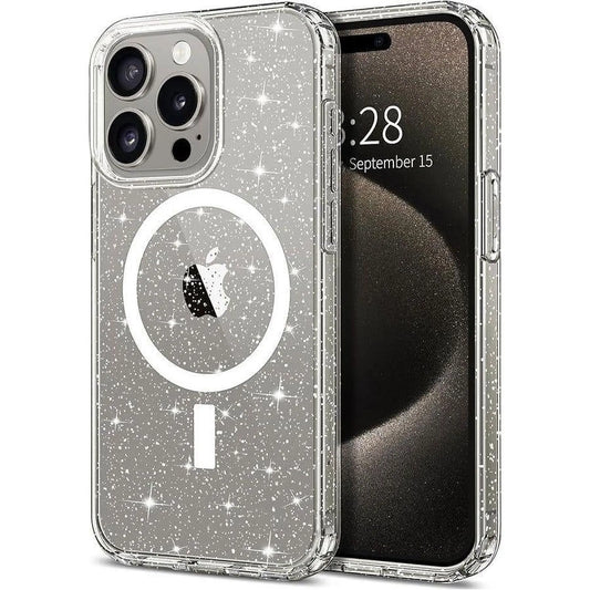 Entronix [Magnetic] Case Compatible with iPhone 16 Pro - [Hard Back] Glitter Clear - Entronix