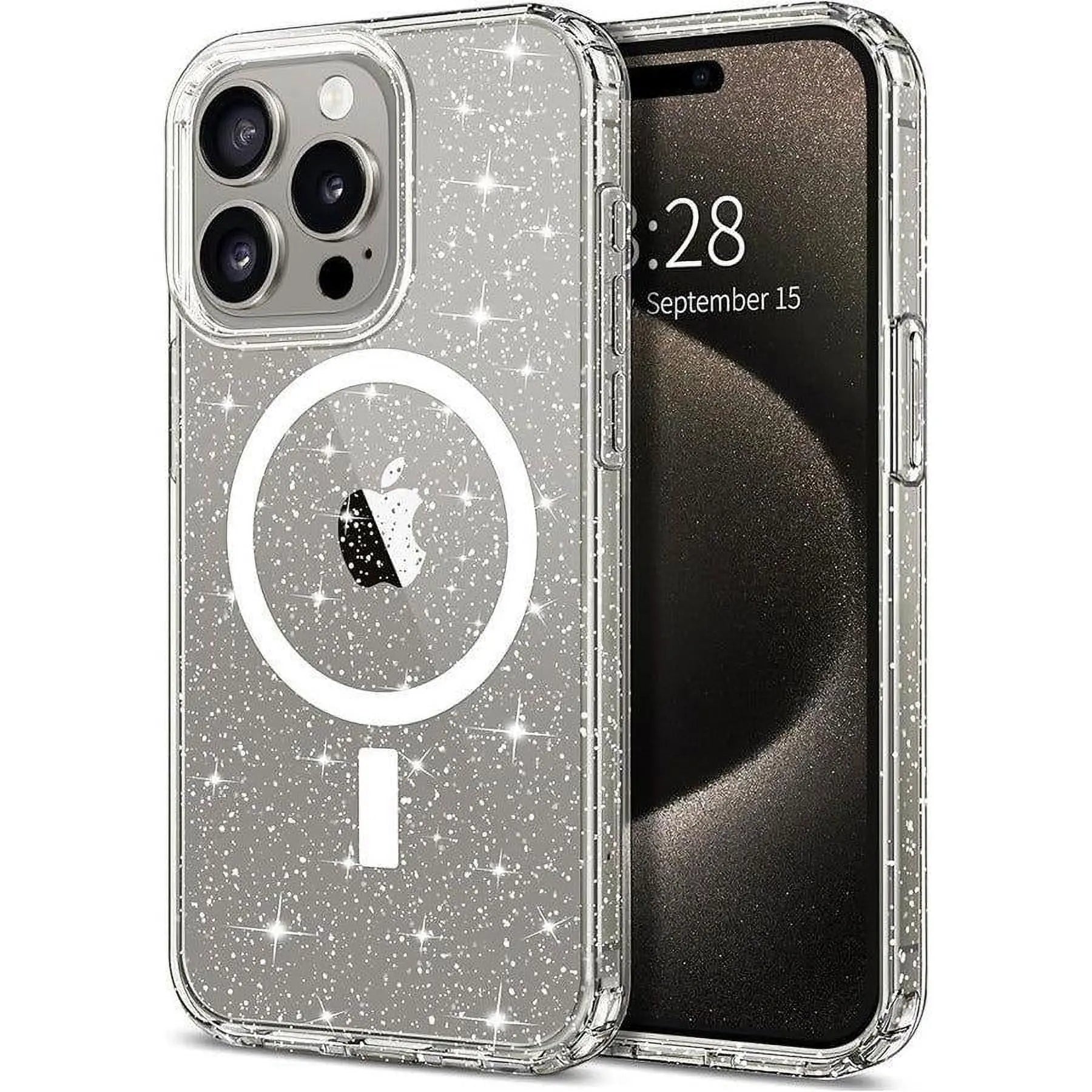 Entronix [Magnetic] Case Compatible with iPhone 16 Pro Max - [Hard Back] Glitter Clear - Entronix