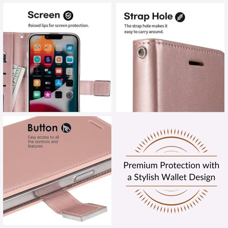 Entronix Case Compatible with iPhone 17 Pro - Foldable Leather Wallet, Card Holder & Lanyard