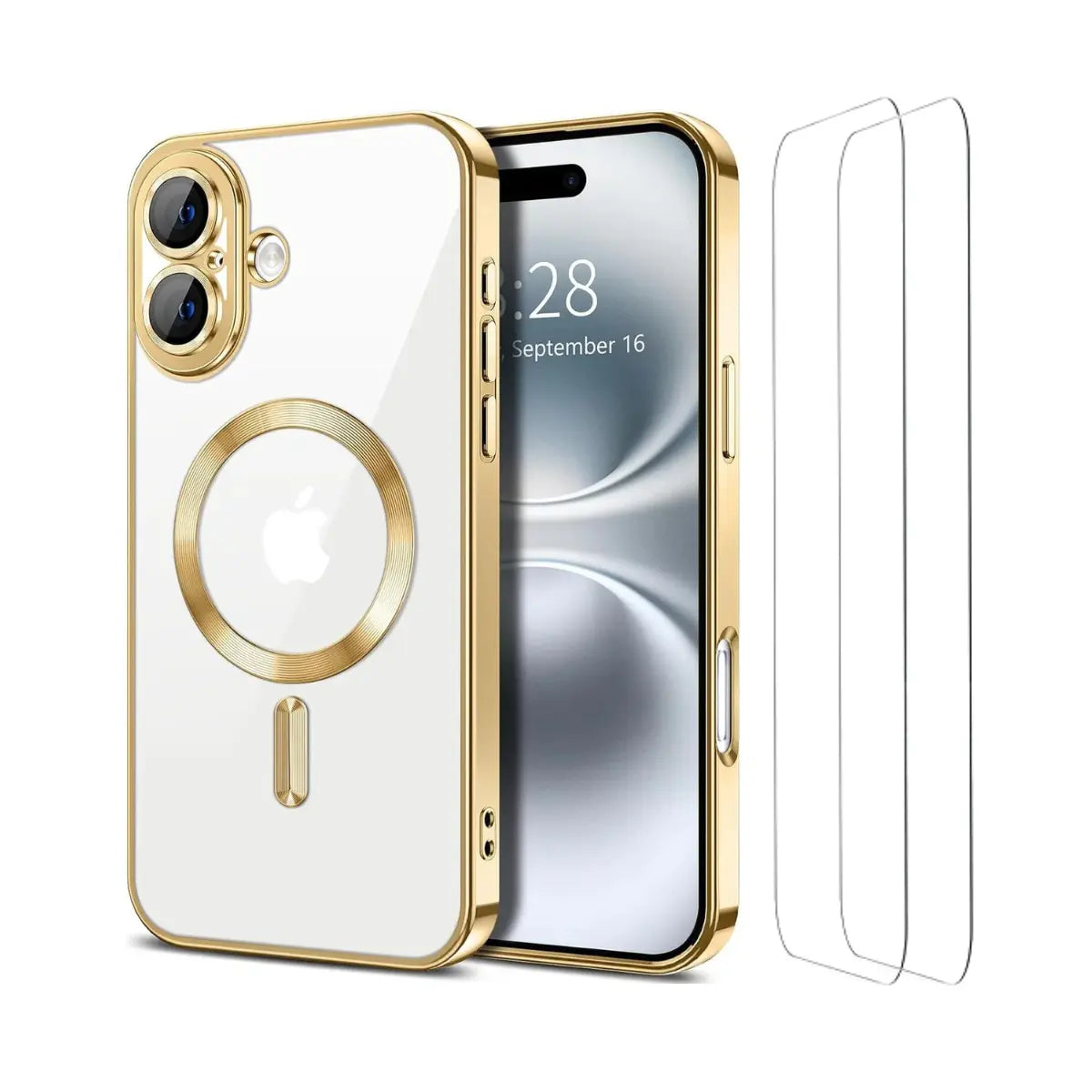Entronix Apple iPhone 16 Plus [Magnetic-Compatible] Clear Shiny Case & 2 Tempered Glass Screen Protectors - Entronix