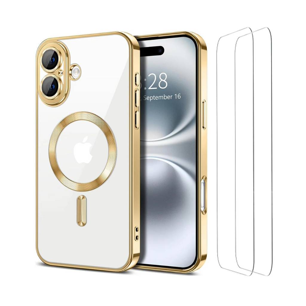 Entronix Apple iPhone 16 [Magnetic-Compatible] Clear Shiny Case & 2 Tempered Glass Screen Protectors - Entronix