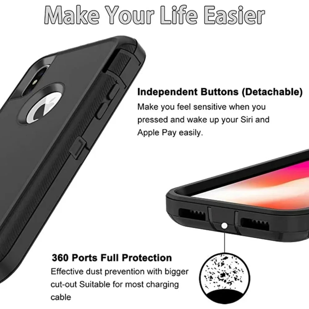 Entronix Heavy Duty Case for Apple iPhone X - Triple Layer Bumper Cover, Protective Smartphone Accessories - Entronix