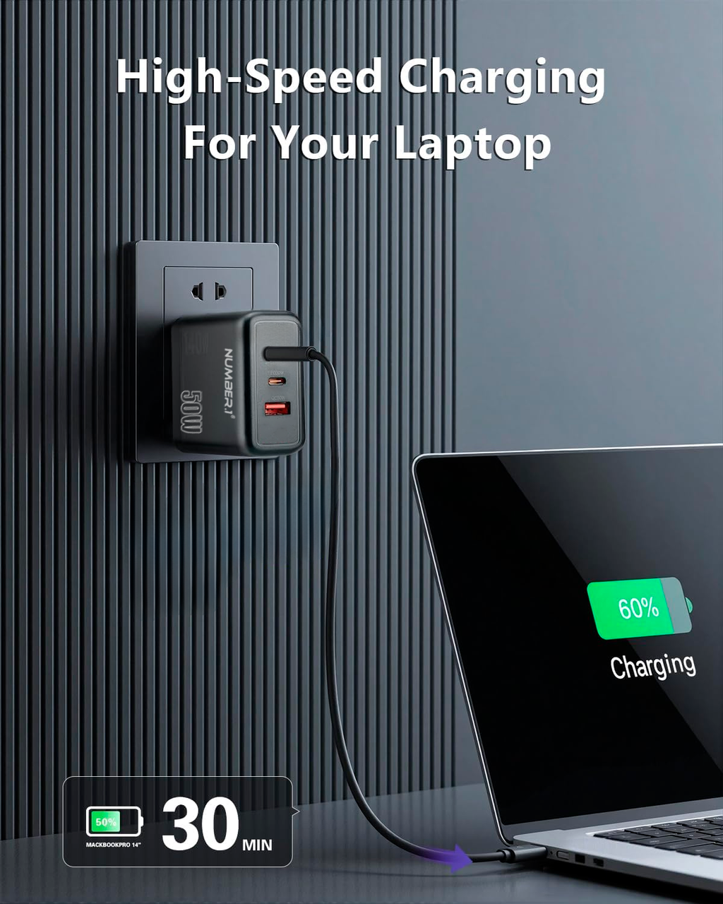 Entronix 50W Wall Charger – Dual USB-C & USB-A Fast Charging Plug