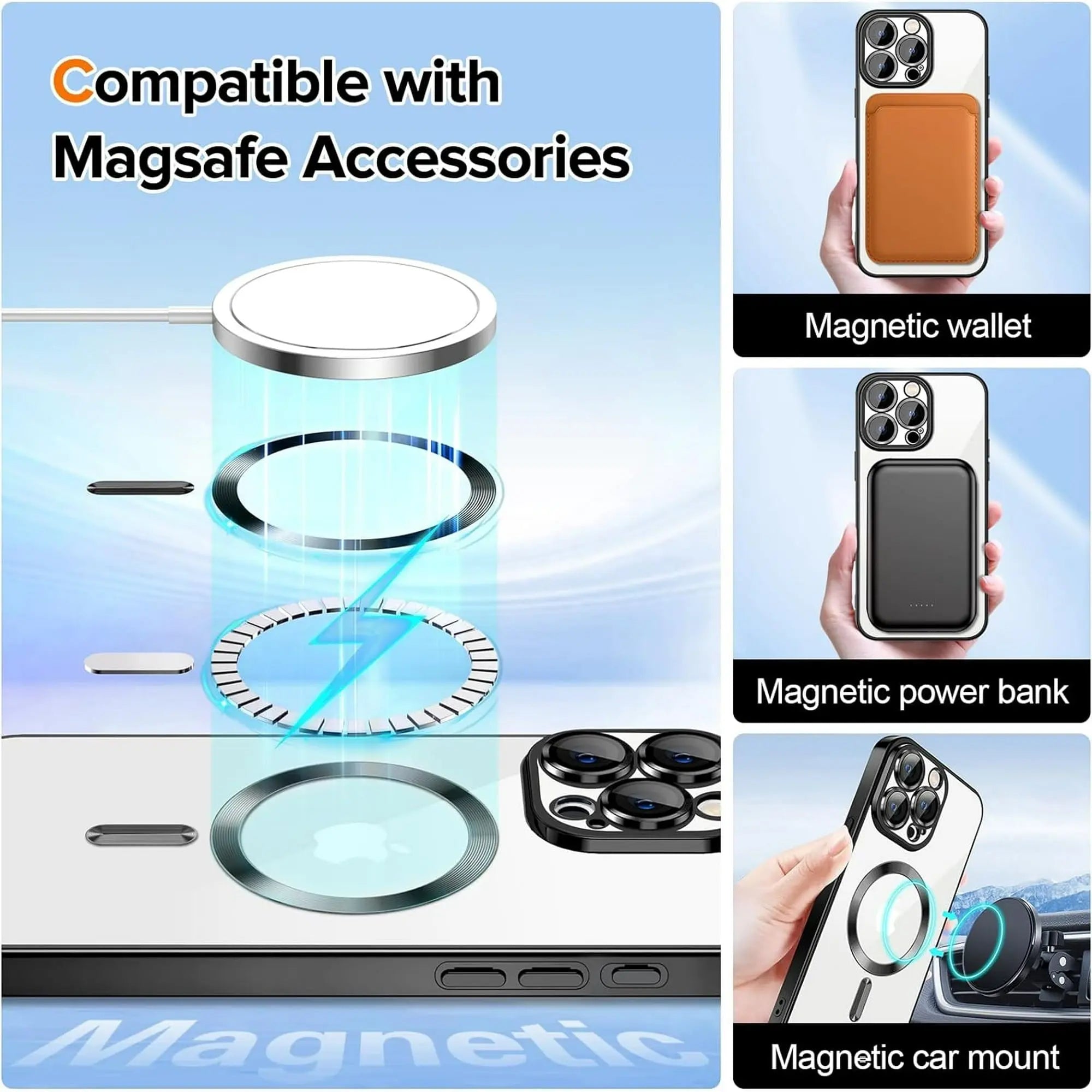 Entronix Apple iPhone 16 Plus [Magnetic-Compatible] Clear Shiny Case & 2 Tempered Glass Screen Protectors - Entronix