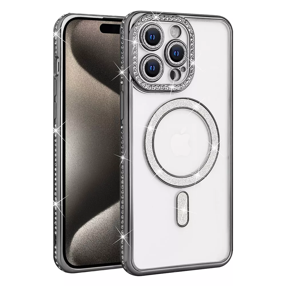 Entronix [Magnetic] Case Compatible with iPhone 15 Pro Max - [Clear Back] Luxury Diamonds - Entronix