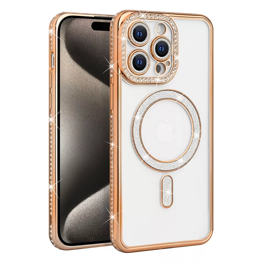 Entronix [Magnetic] Case Compatible with iPhone 15 Pro Max - [Clear Back] Luxury Diamonds - Entronix
