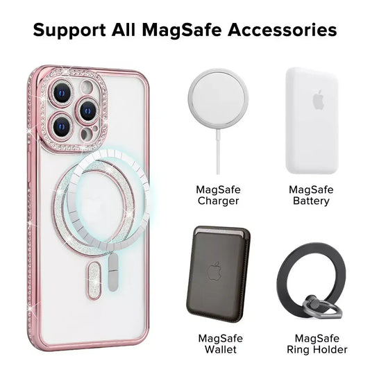 Entronix [Magnetic] Case Compatible with iPhone 14 - [Clear Back] Luxury Diamonds - Entronix