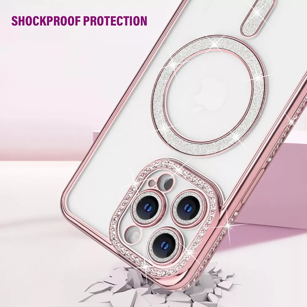 Entronix [Magnetic] Case Compatible with iPhone 15 Pro - [Clear Back] Luxury Diamonds