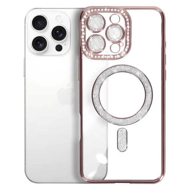 Entronix [Magnetic] Case Compatible with iPhone 15 Pro - [Clear Back] Luxury Diamonds