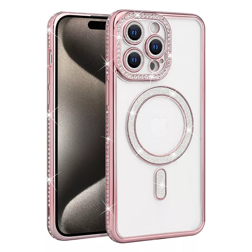 Entronix [Magnetic] Case Compatible with iPhone 15 Pro Max - [Clear Back] Luxury Diamonds - Entronix